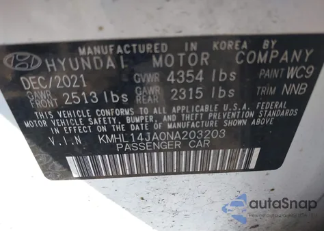 2022 Hyundai Sonata Sel from USA, damaged, VIN KMHL14JA0NA203203